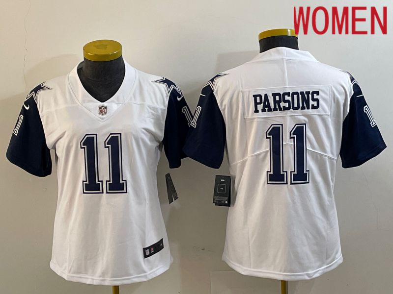 Women Dallas Cowboys 11 Parsons White 2023 Nike Vapor Limited NFL Jersey style 4